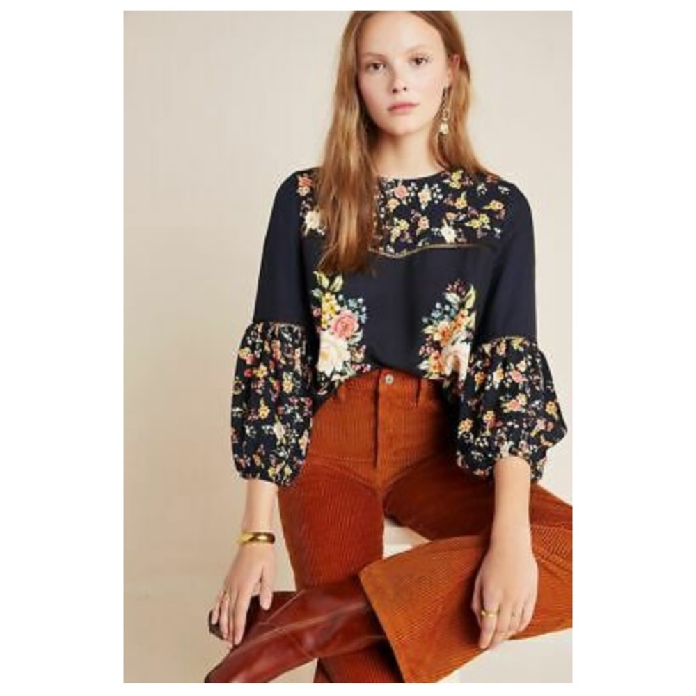 FARM Rio Navy Floral Puff-Sleeve Blouse - Picture 5 of 5